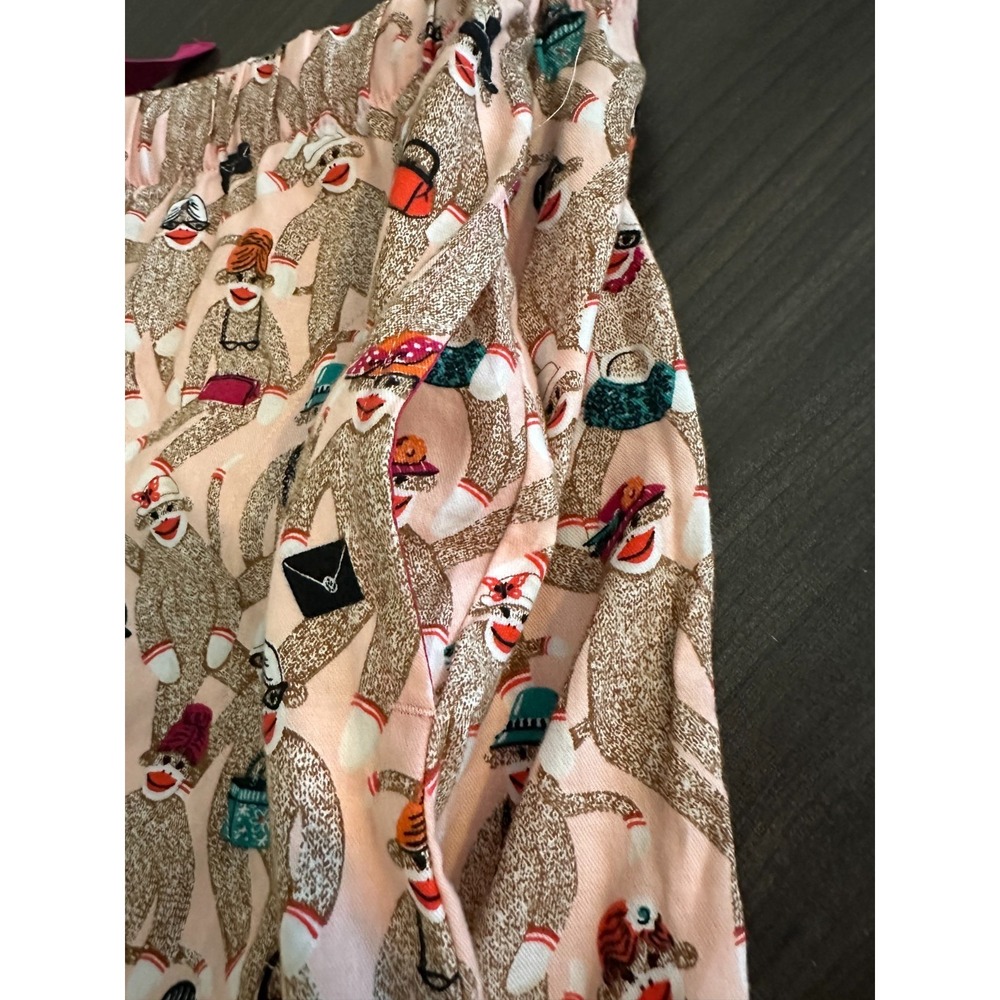 Nick & Nora Pajama Pants Womens L Sock Monkey Shopping Print Pink Cotton Sleepwe - Picture 4 of 5